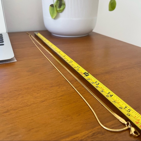 NEW 14K Gold Plated Double Layer Flat Herringbone & Thin Snake Chain Necklace - Picture 7 of 12